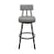 Armen Living Jinab Swivel Bar Stool in Black Metal with Gray Faux Leather 840254335233 - alternate 2